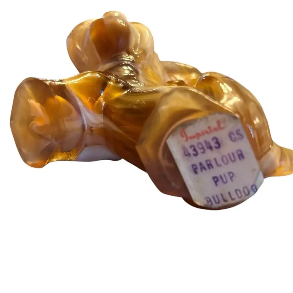 Vintage 1960s Imperial Caramel Slag Glass Parlour Pup Bulldog Figurine
